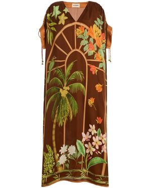 VERANDAH Drawstring Satin Kaftan - Brown