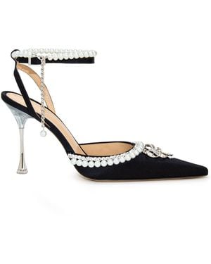 Mach & Mach Sophie Bow & Pearl Embellished Satin Pumps - Black