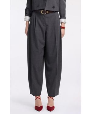 Elie Saab Pleated Wool-Blend Straight-Leg Trousers - Black