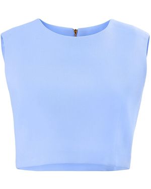 Carolina Herrera Cropped Bi-Stretch Wool Tailoring Top - Blue