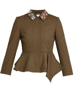 Erdem Peplum Wool Jacket - Green