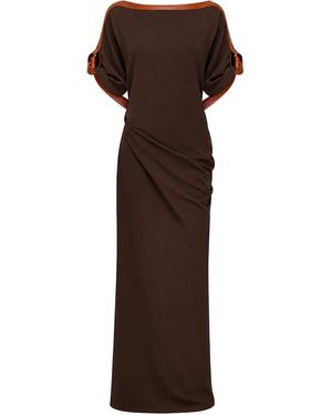 Ferragamo Ruched Crepe Maxi Dress - Brown