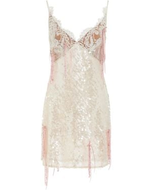 Wiederhoeft Lace-Trimmed Sequined Mini Dress - White