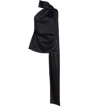 LAQUAN SMITH Scarf-Detailed Satin Top - Black