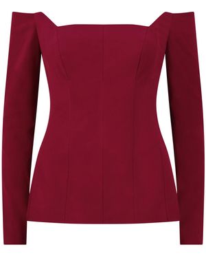 Lela Rose Stretch Cotton Off The Shoulder Top - Red