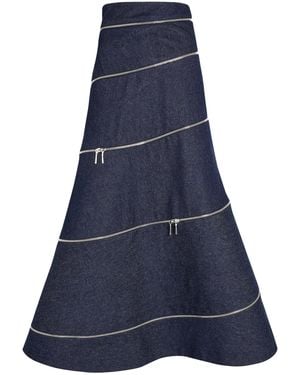 A.W.A.K.E. MODE Cotton High-Waisted Trumpet Denim Skirt - Blue