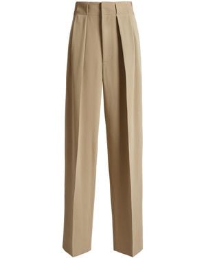 Victoria Beckham Pleated Crepe Straight-Leg Pants - Natural