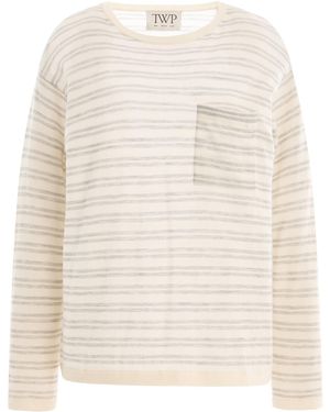 Twp True Crewneck Striped Cashmere T-Shirt - White