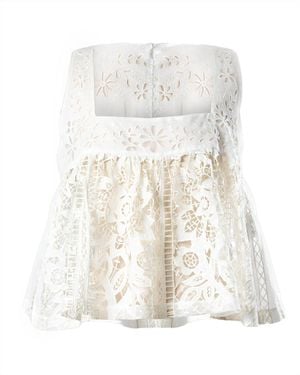 Biyan Shayla Eyelet-Embroidered Linen Crop Top - White