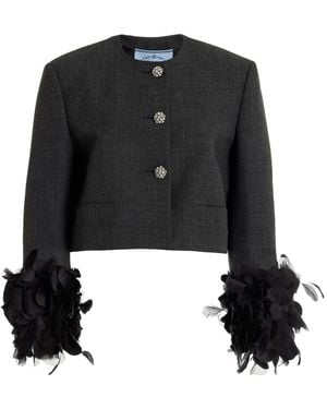 Prada Feather-embellished Wool Jacket - Black