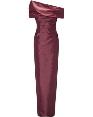 Marmar Halim Draped Silk Column Gown - Purple