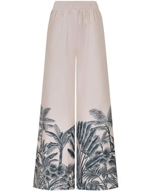 ANDRES OTALORA Tamu Mia Printed Crepe De Chine Wide-Leg Trousers - White