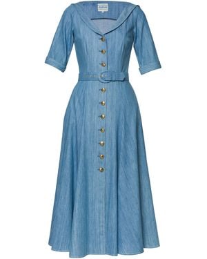 Lena Hoschek Marinella Belted Cotton Midi Dress - Blue