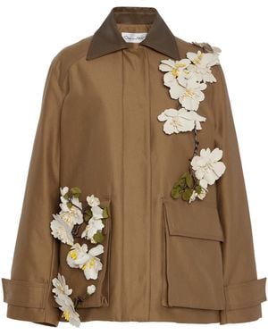 Oscar de la Renta Embellished Cotton Jacket - Brown