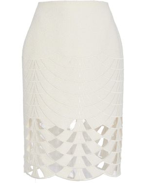 Oscar de la Renta Cutout Tweed Midi Skirt - White