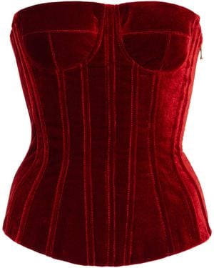 Sergio Hudson Strapless Velvet Corset Top - Red