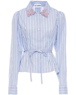DES_PHEMMES Petite Classic Beaded Cotton Shirt - Blue