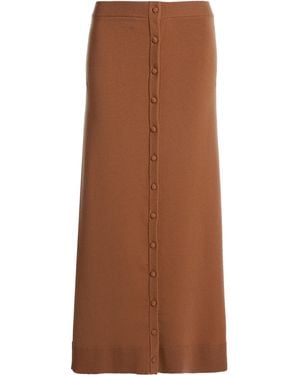 Victoria Beckham Button Front Merino Wool Blend Midi Skirt - Brown