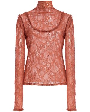 Ulla Johnson Olivette High-Neck Lace Top - Red