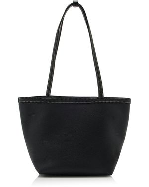 The Row Medium Park Leather Stitched Tote - Black