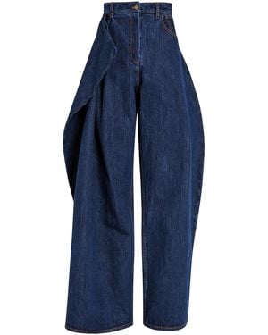 A.W.A.K.E. MODE Cotton Asymmetric Pleated Jeans - Blue