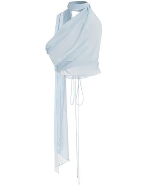 LAQUAN SMITH Scarf-Detailed Silk Top - Blue