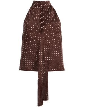 Posse Phoebe Polka-Dot Woven Tie-Neck Top - Brown
