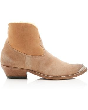 Golden Goose Young Shearling-Lined Suede Western Boots - White