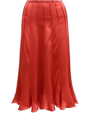 Francesca Miranda Valencia Silk Midi Skirt - Red