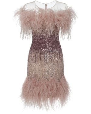 Pamella Roland Ostrich-feather & Sequined Cocktail Dress - Pink