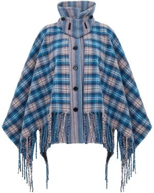 Chloé Plaid Fringed Wool Cape - Blue