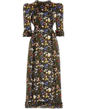 The Vampire's Wife The Cate Ruffled Silk Midi Dress - Black