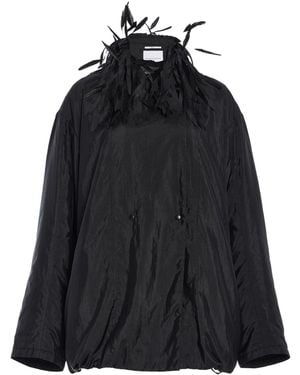 Brandon Maxwell The Larkin Feather-Trimmed Silk-Blend Jacket - Black