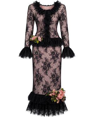 Salma Osman Exclusive Lace Ruffle Gown - Black