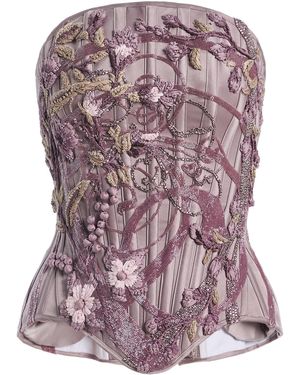 Wiederhoeft Julie Embroidered Silk-Satin Corset - Purple