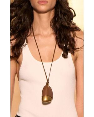 Michael Kors Stone Pendant Necklace With Leather Cover - Natural