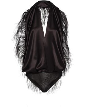 Magda Butrym Feathered Silk Bodysuit - Black