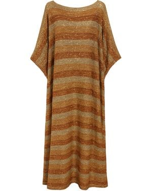 Dima Ayad Striped Sequined Maxi Kaftan - Brown