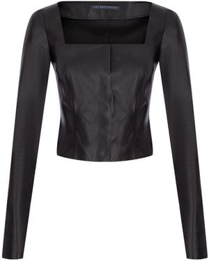 Zeynep Arcay Long-Sleeve Leather Top - Black