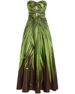 Oscar de la Renta Strapless Cutout Cotton-Silk Maxi Dress - Green