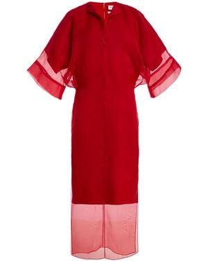 Brandon Maxwell The Zuri Blouson Silk Midi Dress - Red