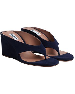 Alaïa Cube Suede Thong Wedge Sandals - Blue