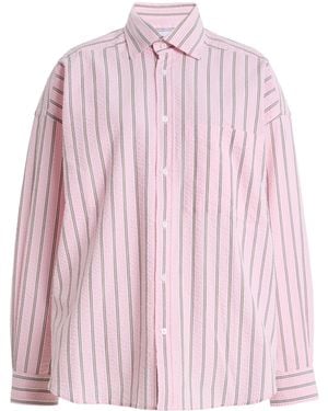 With Nothing Underneath Exclusive The Weekend Striped Cotton Seersucker Shirt - Pink