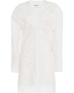 DES_PHEMMES Embroidered Poplin Shirt Mini Dress - White