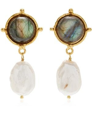 Sylvia Toledano Diane 22k Gold-plated Labradorite And Pearl Earrings - Grey