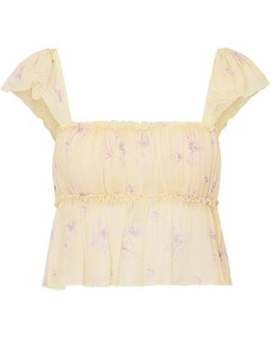 LoveShackFancy Siena Printed Top - White