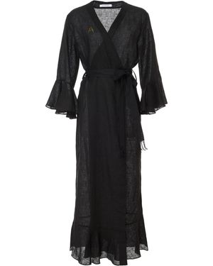 Neous Embroidered Linen Robe Dress - Black