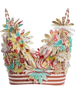 Silvia Tcherassi Ibbie Floral-Embellished Cotton Crop Top - Multicolor