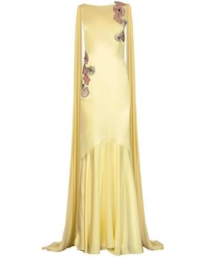 La Fuori Sunlit Bloom Embroidered Silk Maxi Dress - Yellow