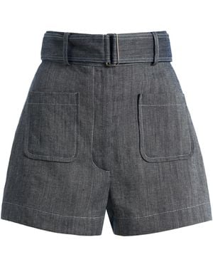 Matthew Bruch Linen-Cotton Denim Belted Shorts - Grey